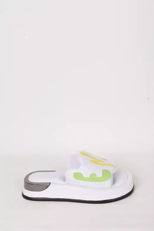 Kadın Deri Terlik Topuk Detaylı Beyaz