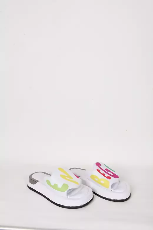 Kadın Deri Terlik Topuk Detaylı Beyaz