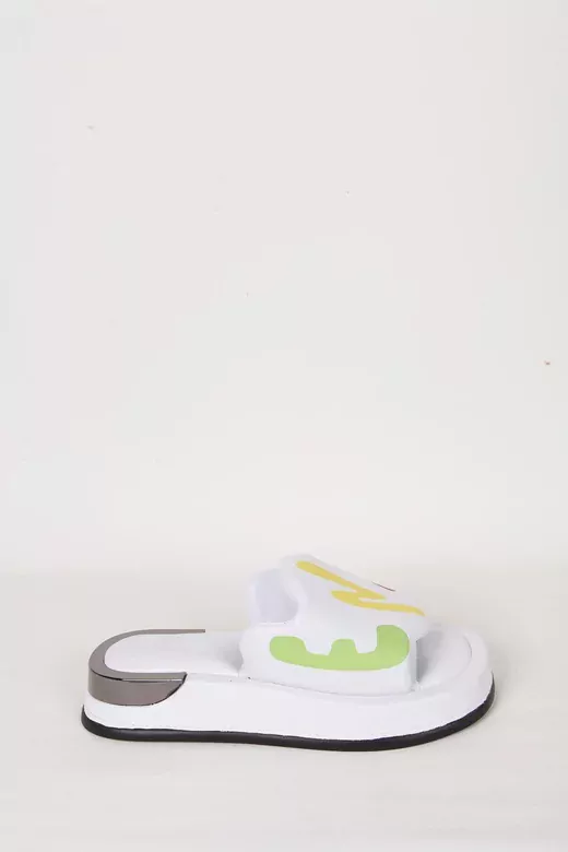 Kadın Deri Terlik Topuk Detaylı Beyaz