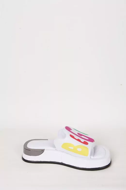 Kadın Deri Terlik Topuk Detaylı Beyaz