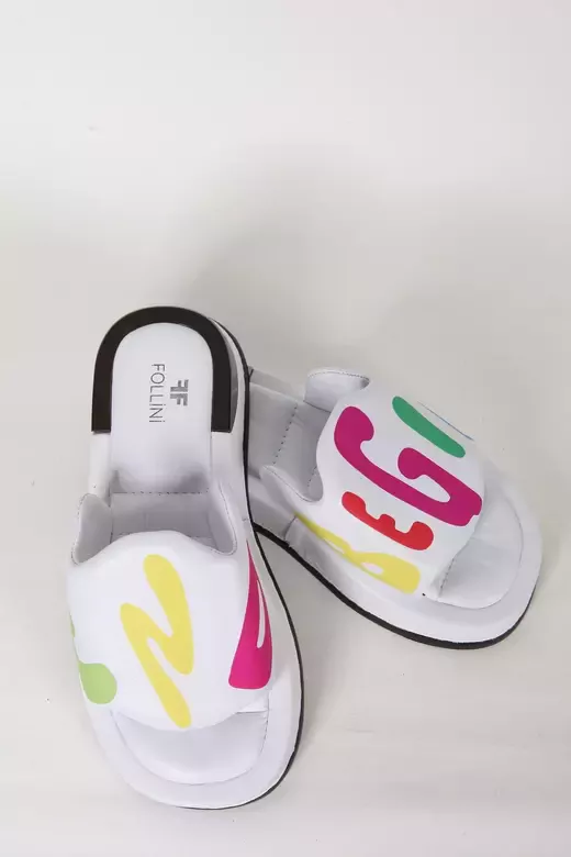 Kadın Deri Terlik Topuk Detaylı Beyaz