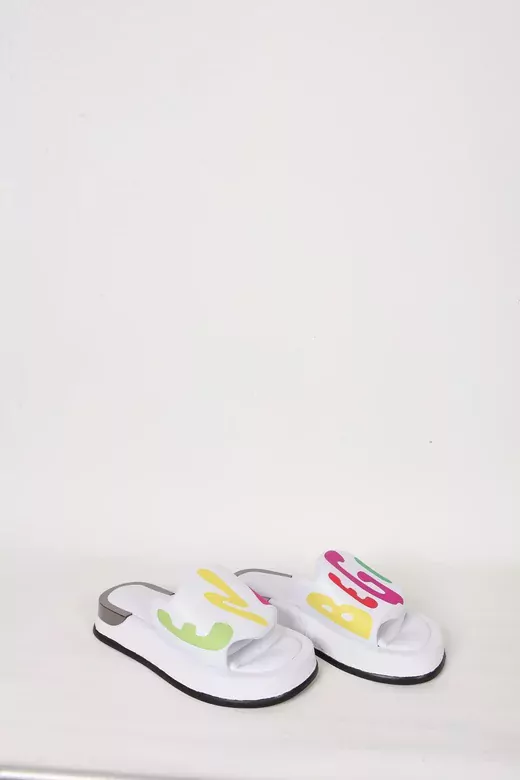 Kadın Deri Terlik Topuk Detaylı Beyaz