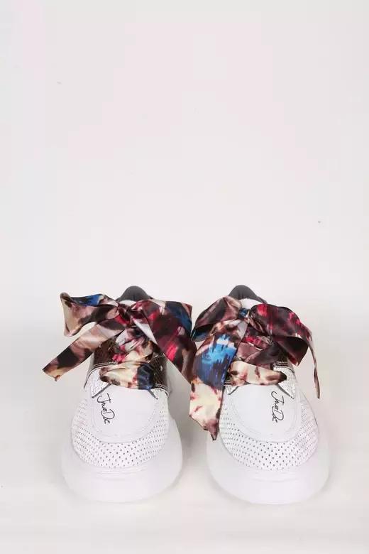 Kadın Mavi Hakiki Deri Kurdele Detaylı Sneaker