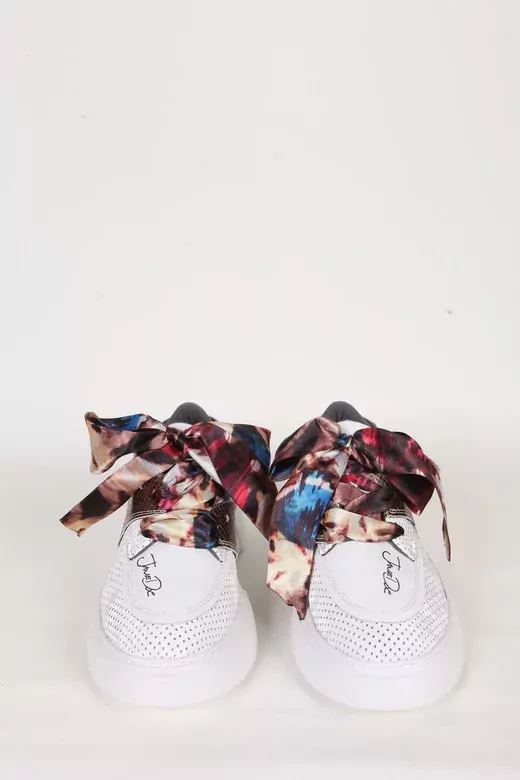 Kadın Mavi Hakiki Deri Kurdele Detaylı Sneaker