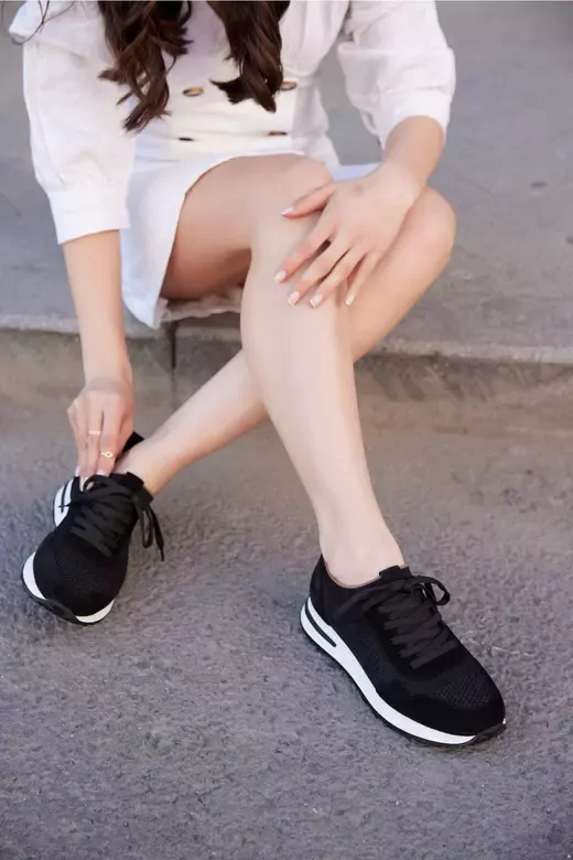 Kadın Buz Mavisi Hakiki Deri Sneaker Spor Ayakkabı