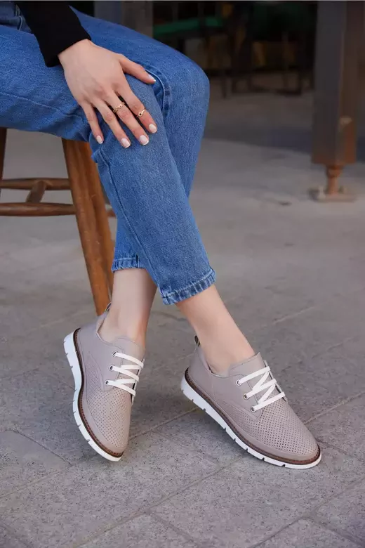 Kadın Yeşil Deri Sneaker Spor Ayakkabı