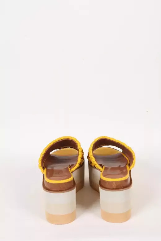 Kadın Sarı Hakiki Deri Dolgu Topuk Terlik