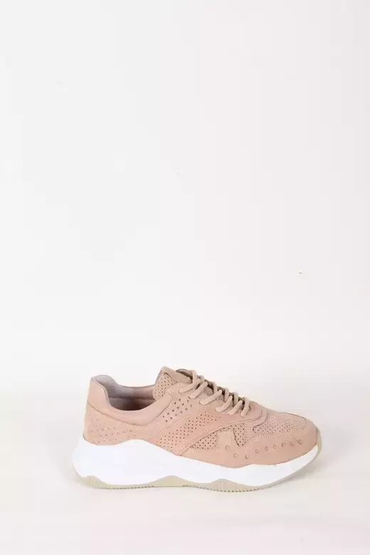 Kadın Bej Süet Hakiki Deri Spor Sneaker