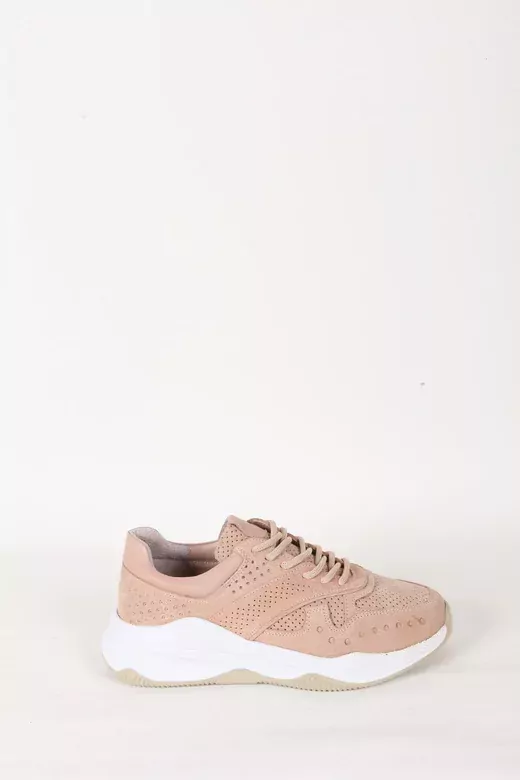 Kadın Bej Süet Hakiki Deri Spor Sneaker