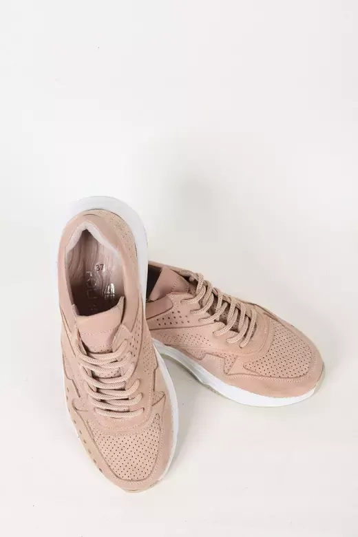 Kadın Bej Süet Hakiki Deri Spor Sneaker