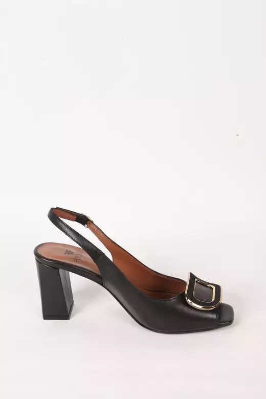 Kadın Deri Ayakkabı Aksesuar Detaylı Topuklu Siyah