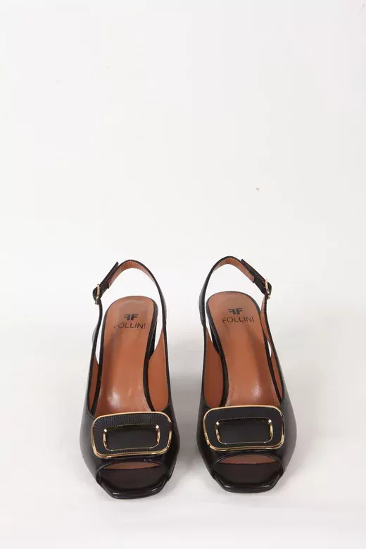 Kadın Deri Ayakkabı Aksesuar Detaylı Topuklu Siyah