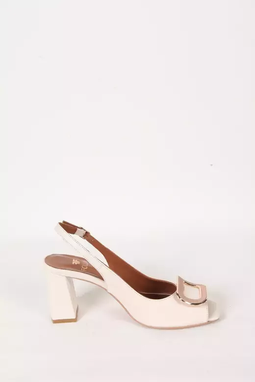 Kadın Krem Hakiki Deri Topuklu Ayakkabı
