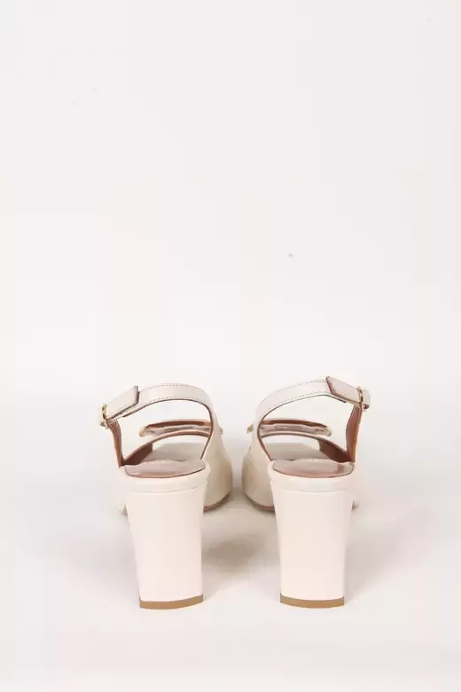 Kadın Krem Hakiki Deri Topuklu Ayakkabı