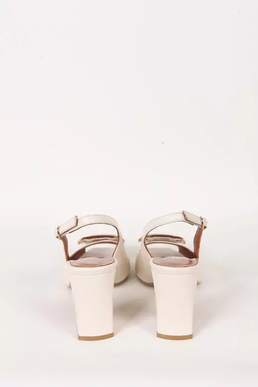 Kadın Krem Hakiki Deri Topuklu Ayakkabı