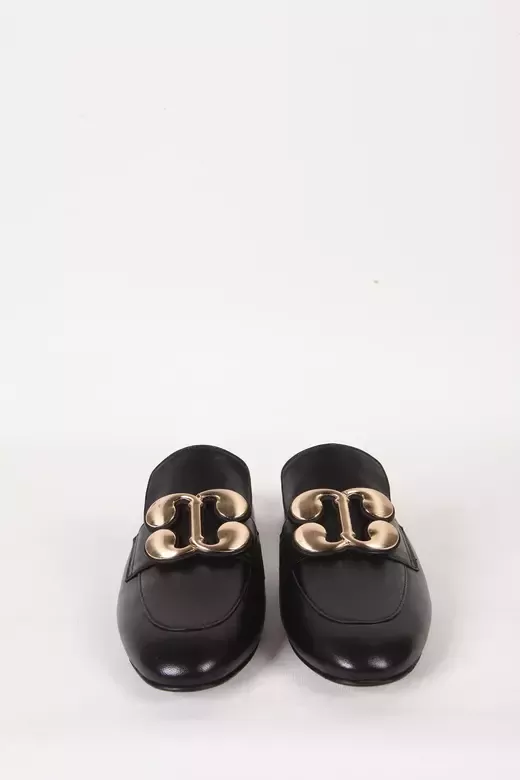 Kadın Deri Terlik Topuklu Siyah