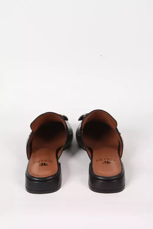 Kadın Deri Terlik Topuklu Siyah