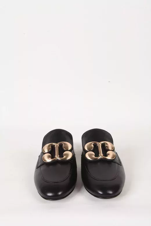 Kadın Deri Terlik Topuklu Siyah