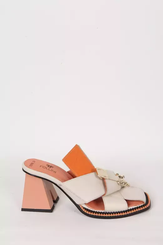 Kadın Deri Terlik Topuk Detaylı Beyaz