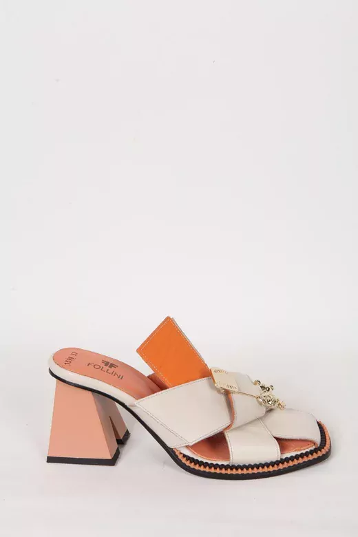 Kadın Deri Terlik Topuk Detaylı Beyaz