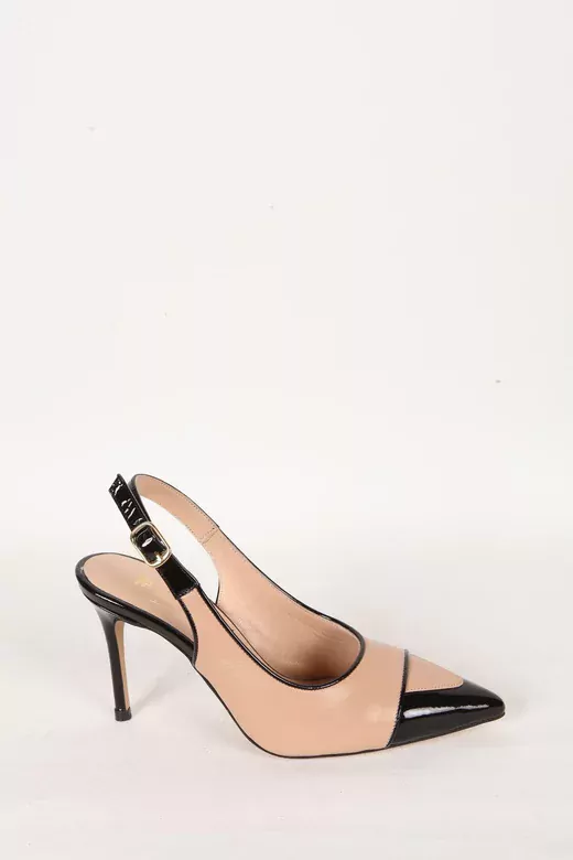 Kadın Siyah-Camel Hakiki Deri Topuklu Ayakkabı