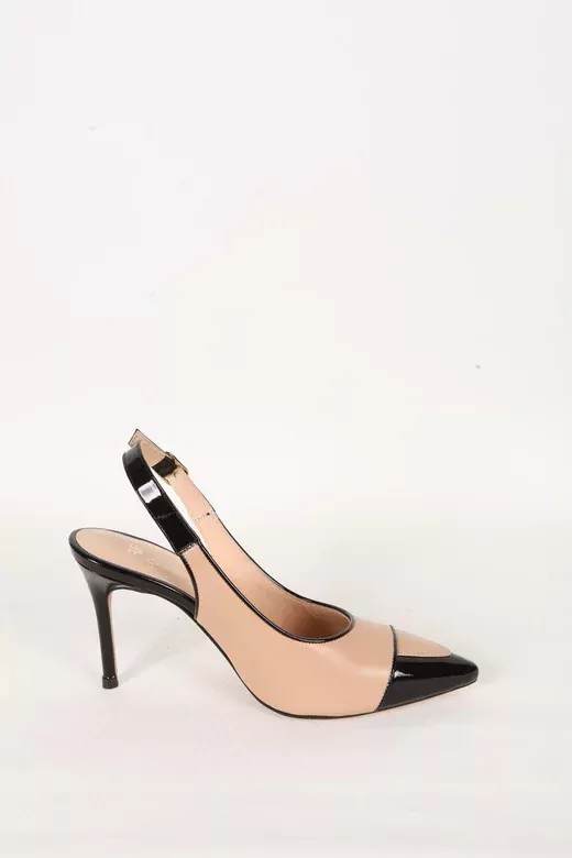 Kadın Siyah-Camel Hakiki Deri Topuklu Ayakkabı