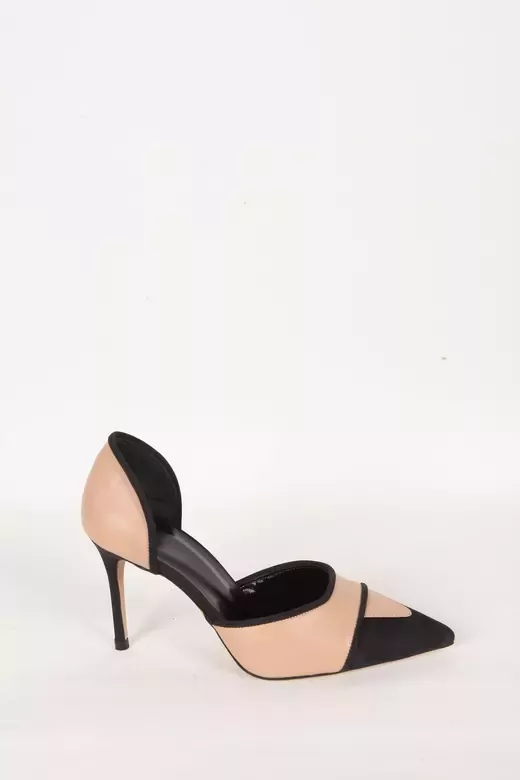 Kadın Siyah Saten Hakiki Deri Topuklu Ayakkabı