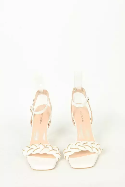 Kadın Topuklu Detay Örgülü Sandalet