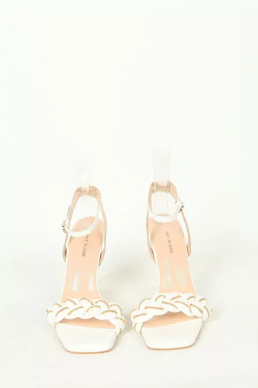 Kadın Topuklu Detay Örgülü Sandalet