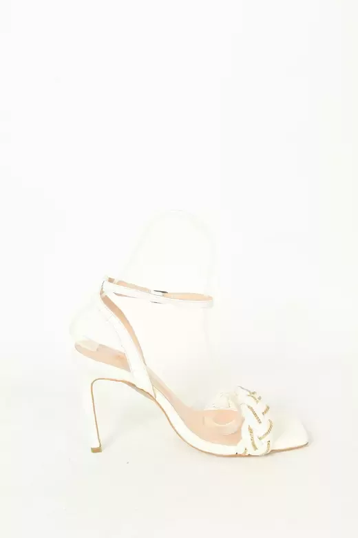 Kadın Topuklu Detay Örgülü Sandalet