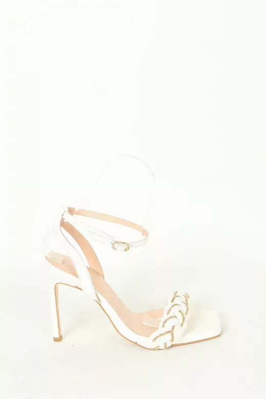 Kadın Topuklu Detay Örgülü Sandalet