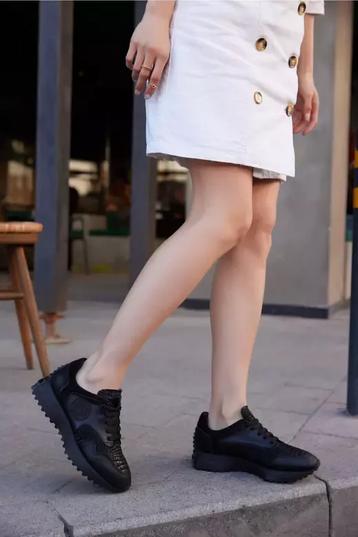Kadın Deri Sneaker Siyah