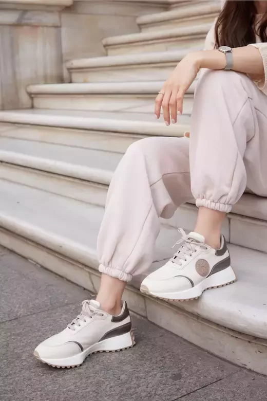 Kadın Deri Sneaker Krem