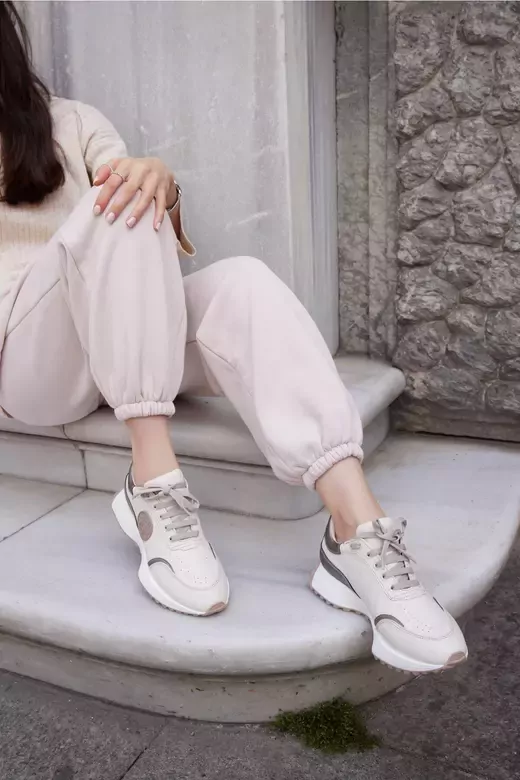 Kadın Deri Sneaker Krem