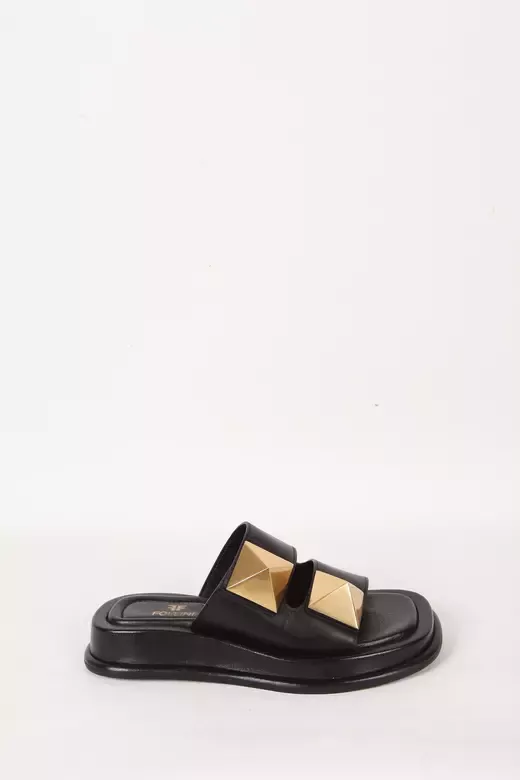 Kadın Vizon Hakiki Deri Aksesuar Detaylı Terlik