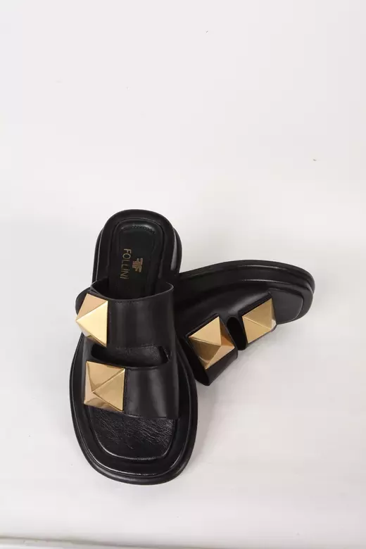 Kadın Vizon Hakiki Deri Aksesuar Detaylı Terlik