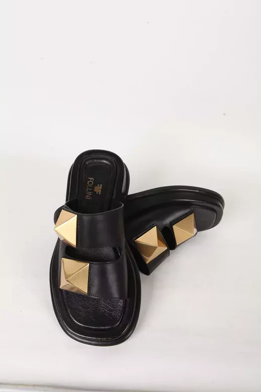 Kadın Vizon Hakiki Deri Aksesuar Detaylı Terlik