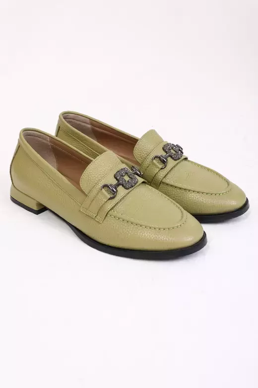 Kadın Yeşil Loafer Aksesuar Detaylı