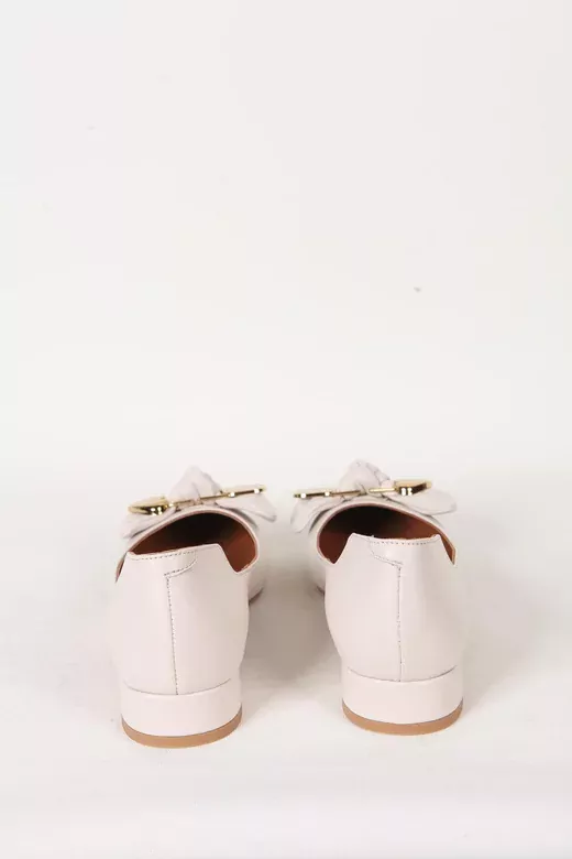 Kadın Deri Babet Aksesuar Detaylı Krem