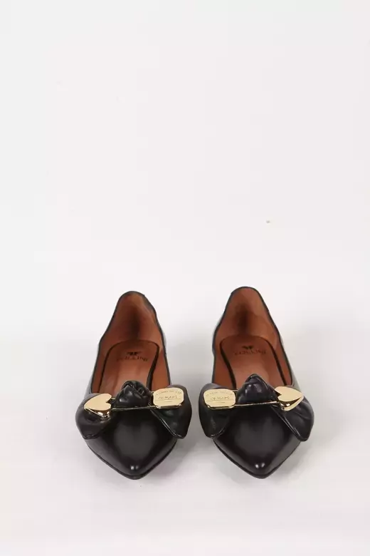 Kadın Deri Babet Aksesuar Detaylı Siyah