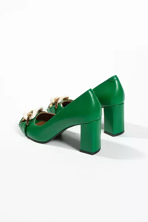 Kadın Vizon Hakiki Deri Aksesuar Detaylı Topuklu Ayakkabı