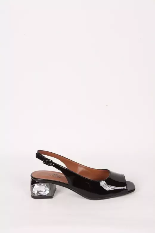 Kadın Siyah Rugan Hakiki Deri Topuk Detaylı Abiye Ayakkabı