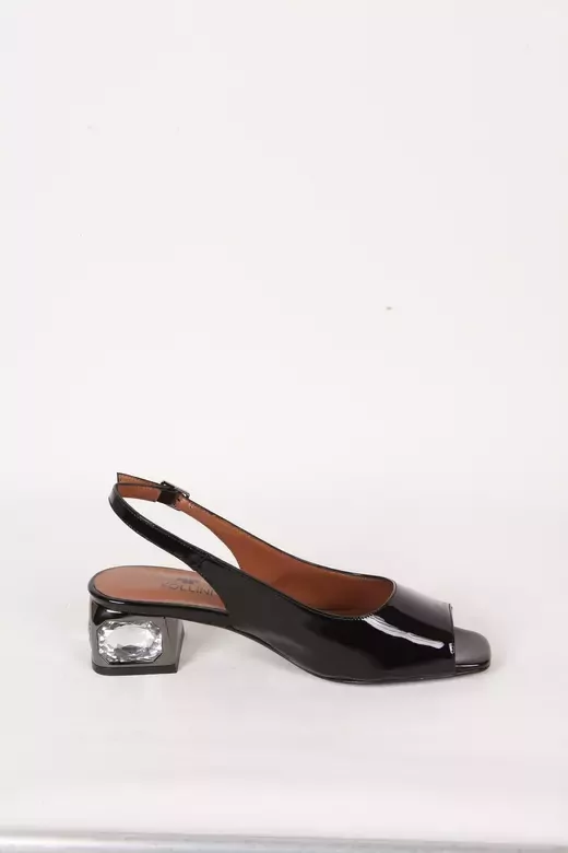 Kadın Siyah Rugan Hakiki Deri Topuk Detaylı Abiye Ayakkabı