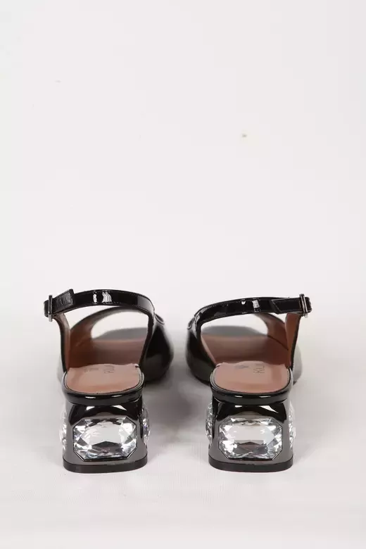 Kadın Siyah Rugan Hakiki Deri Topuk Detaylı Abiye Ayakkabı