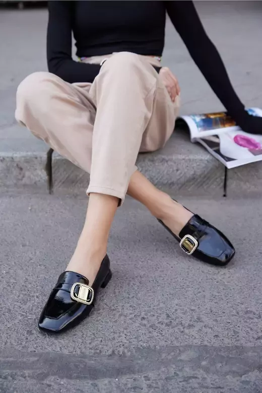 Kadın Deri Ayakkabı Siyah Rugan