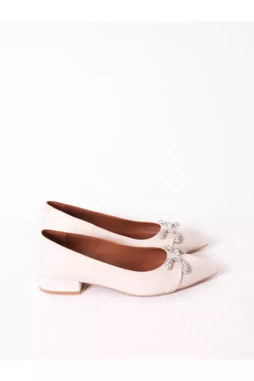 Kadın Deri Babet Aksesuarlı Krem