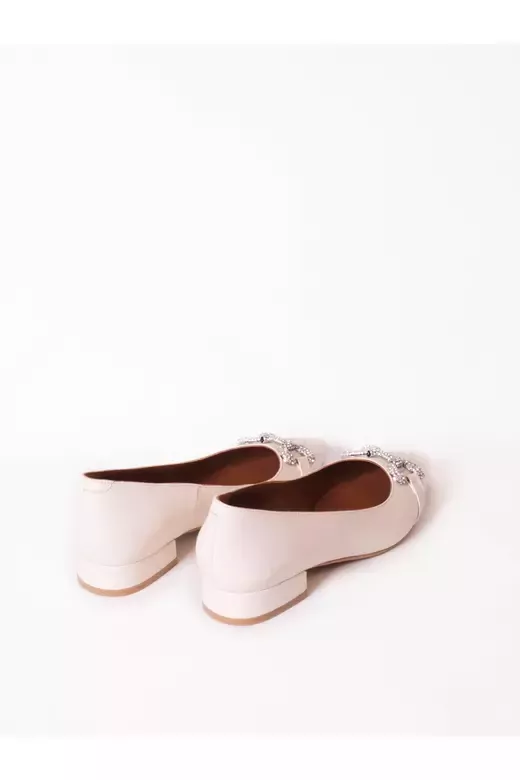 Kadın Deri Babet Aksesuarlı Krem