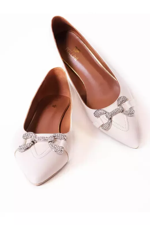 Kadın Deri Babet Aksesuarlı Krem