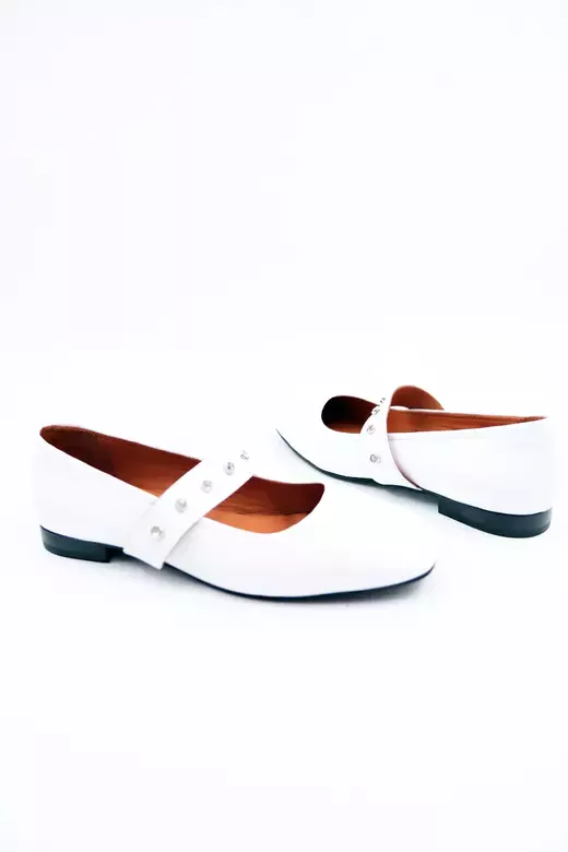 Kadın Hakiki Deri Babet Beyaz