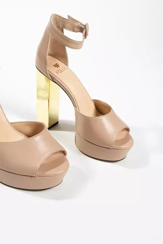 Kadın Deri Ayakkabı Platformlu Topuklu Vizon